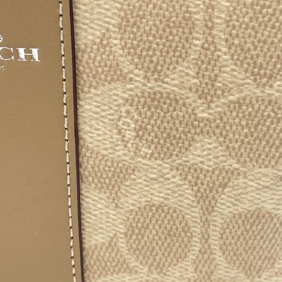 NEW COACH Corner Zip Wristlet in Signature Canvas with Stripe CW854 Sand/Taupe - Picture 9 of 11